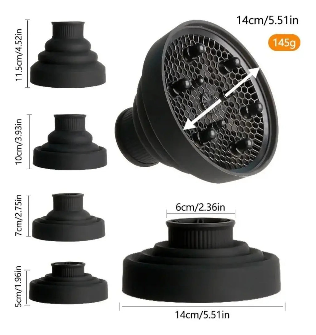 Difusor de Silicona Plegable Universal para Secador - Negro/Fucsia