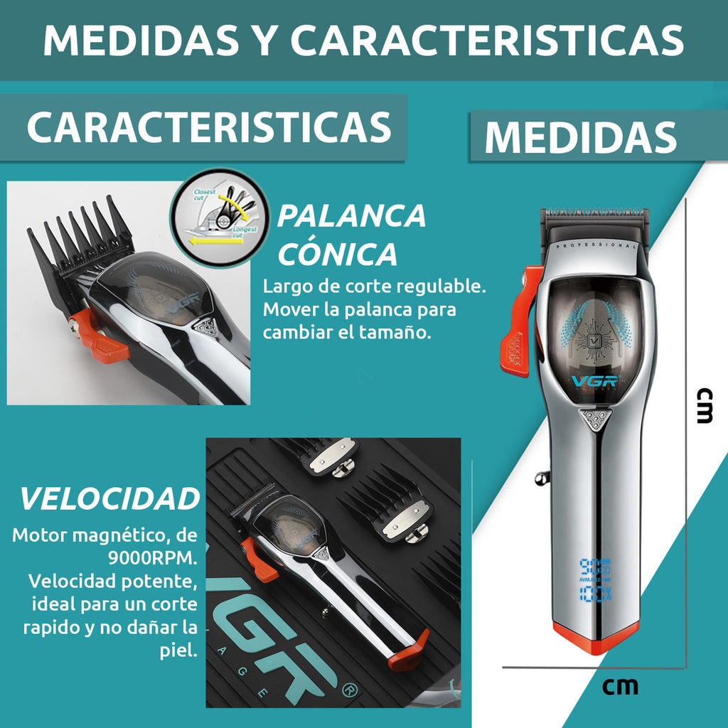 Máquina VGR V-647 Cortadora de Pelo Profesional Inalámbrica 9000 RPM