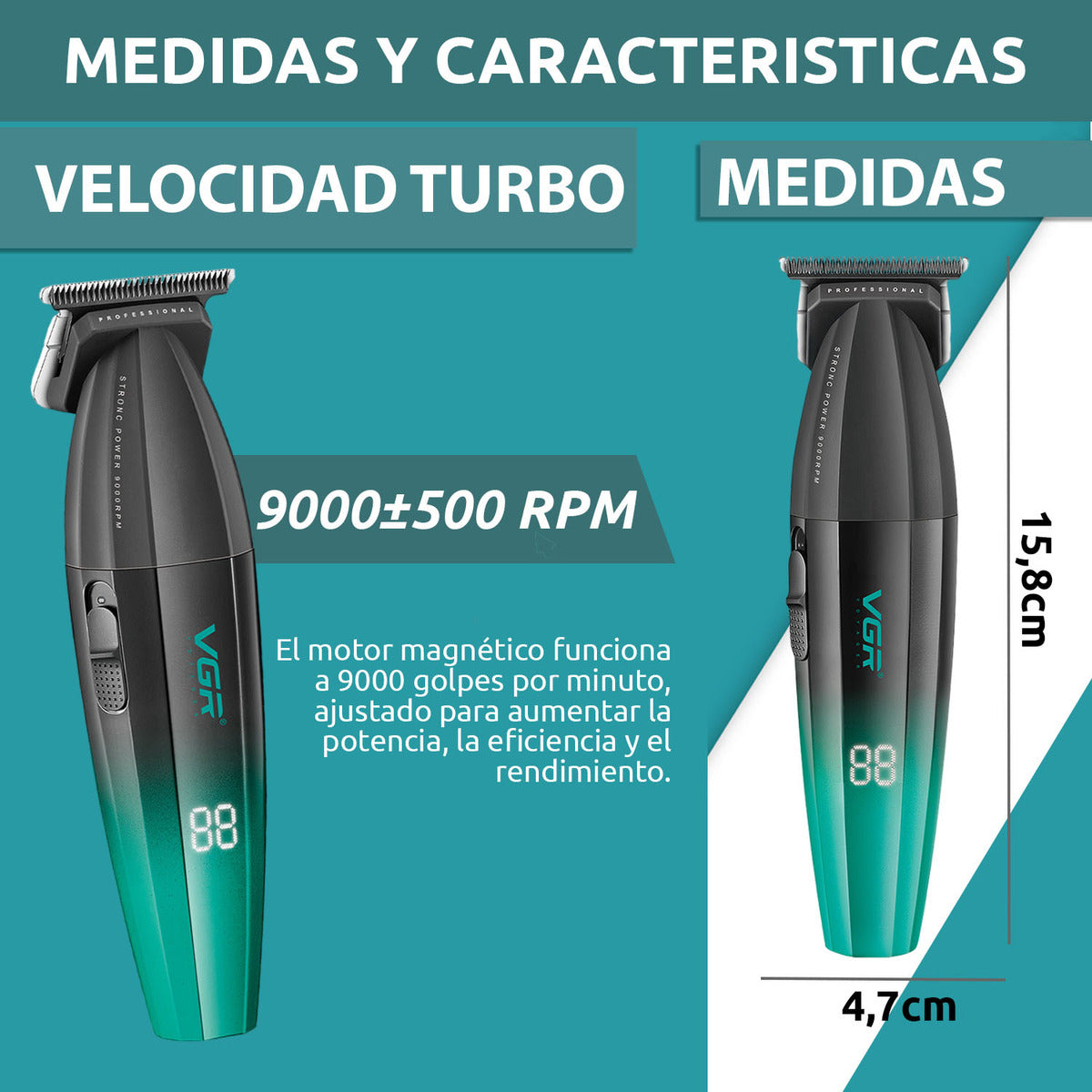 Máquina VGR V-906 Patillera Profesional Inalámbrica 9000 RPM Trimmer