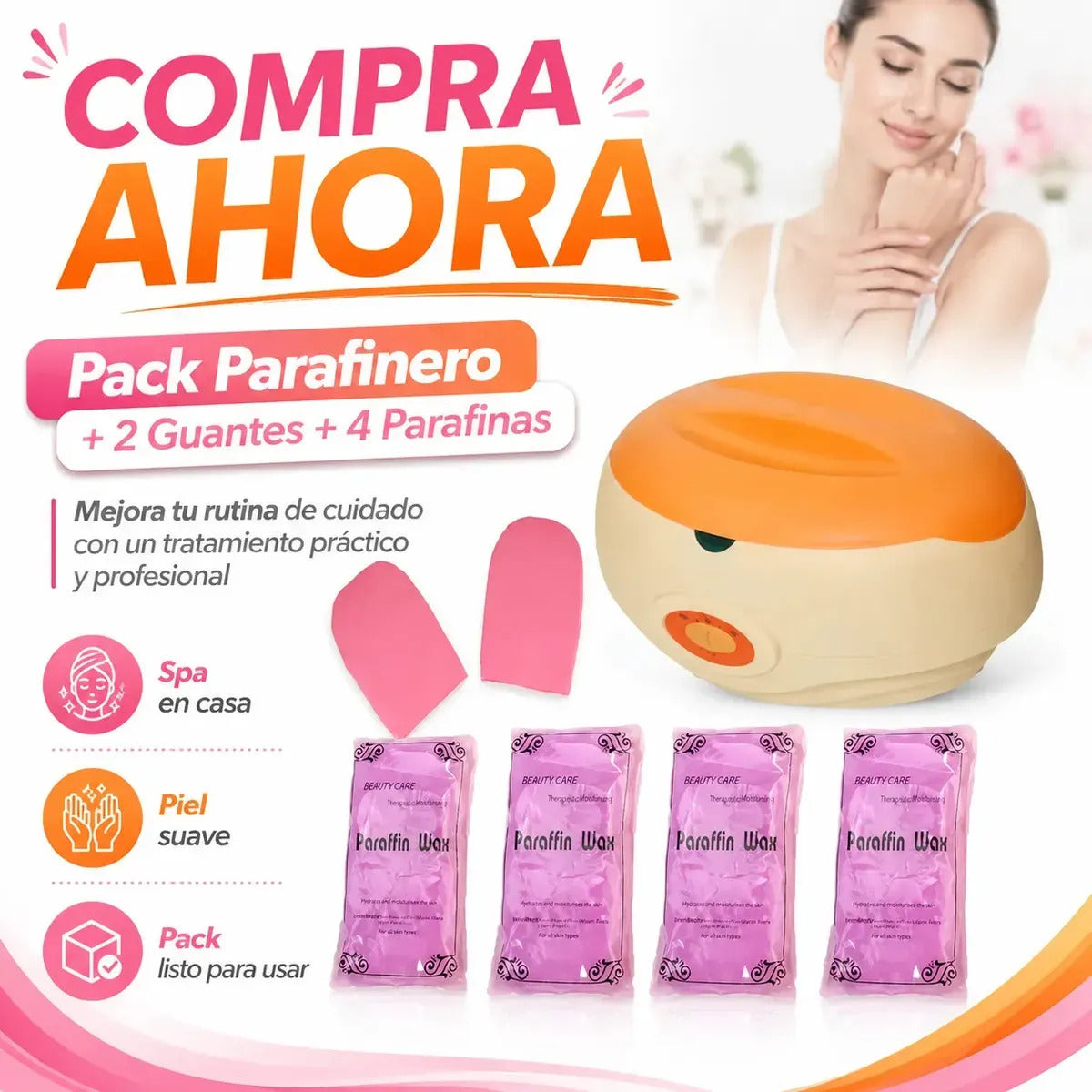 Kit Parafina Completo Olla 3kg + 4 Ceras 450g + 2 Guantes