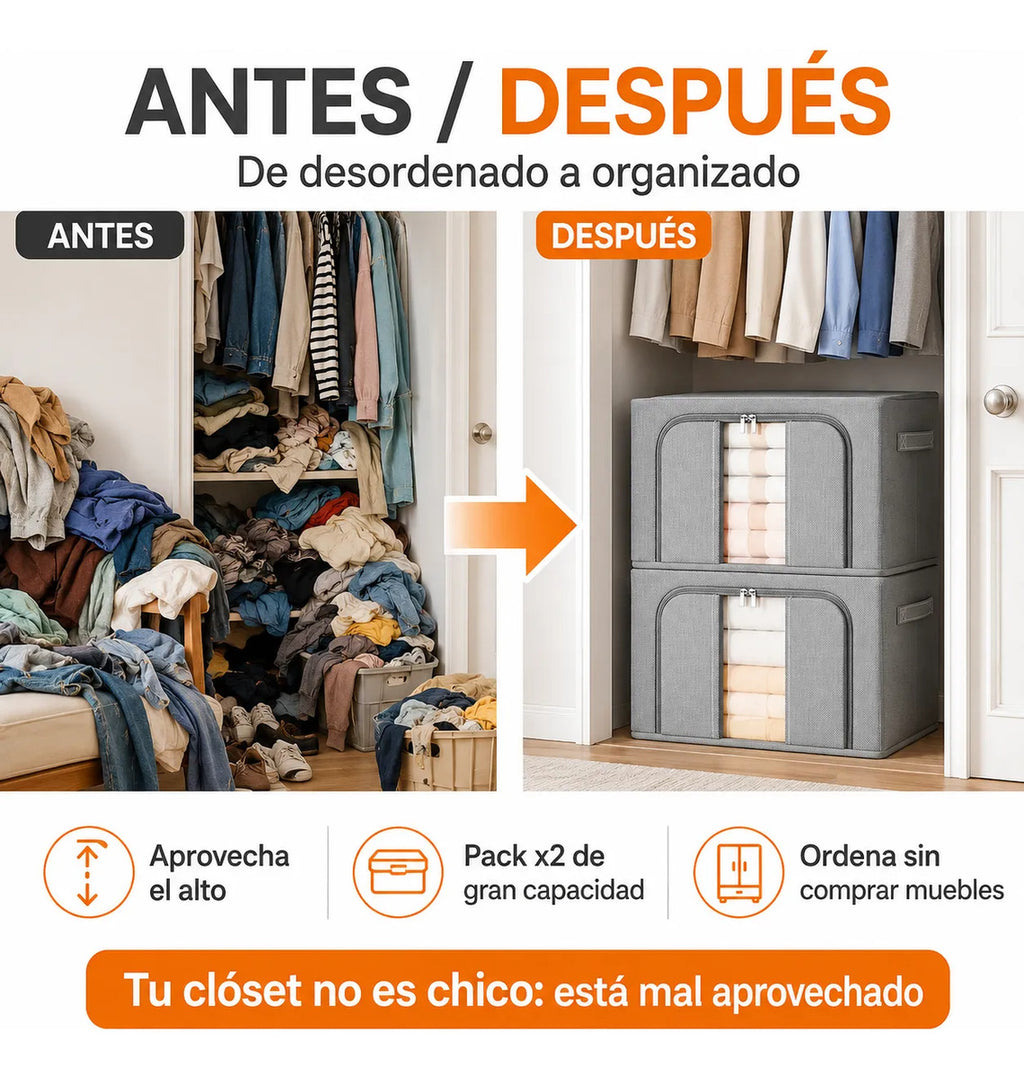 2 Caja Organizadora Plegable Closet Espacio 100l