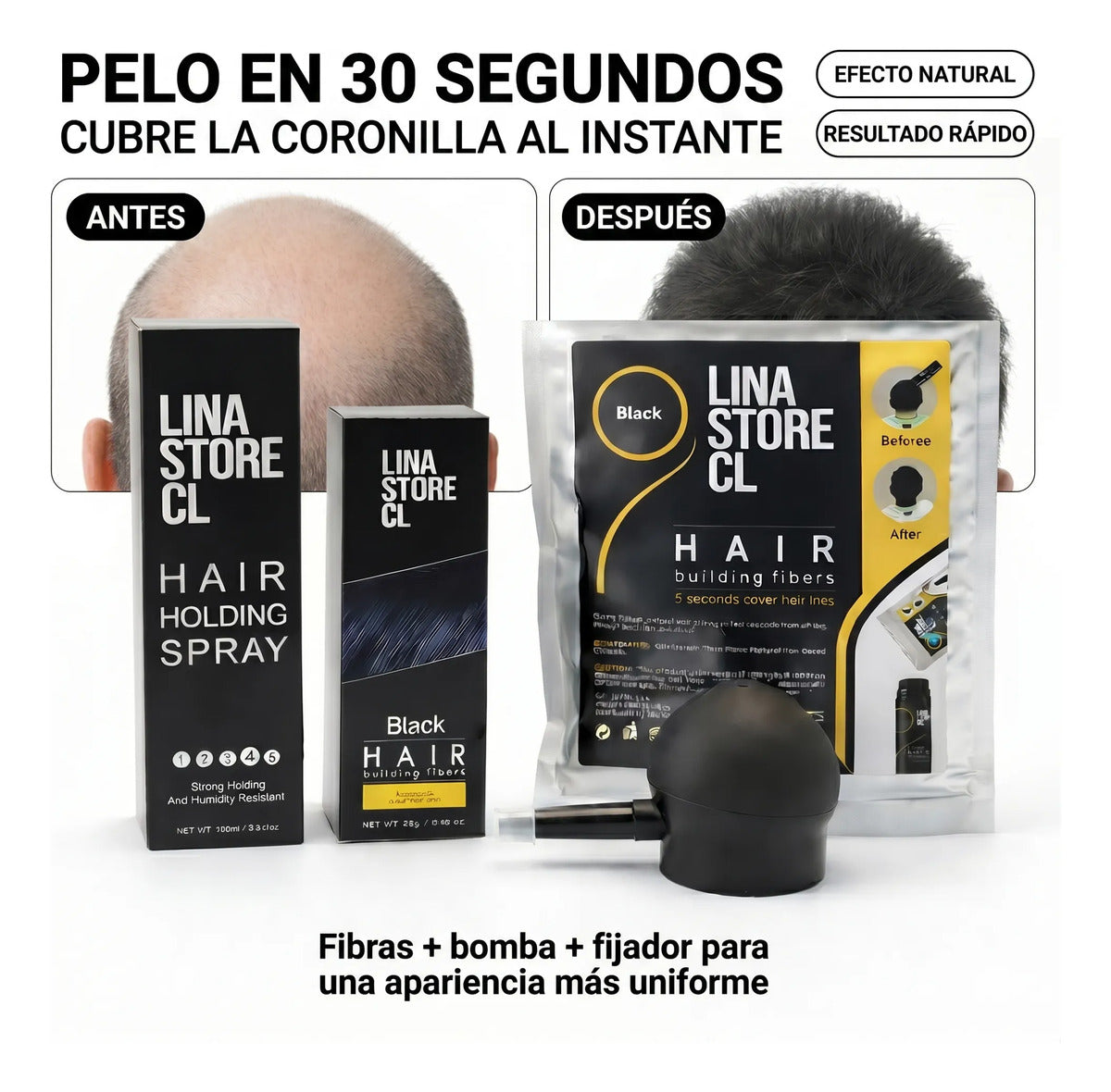 Kit Polvo Negro Fibras Capilares +bomba+fijador +sobre Carga