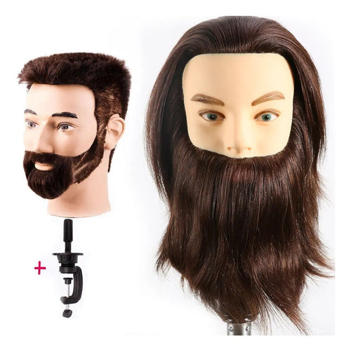 Cabeza de Práctica Masculina 100% Cabello Humano con Barba Profesional