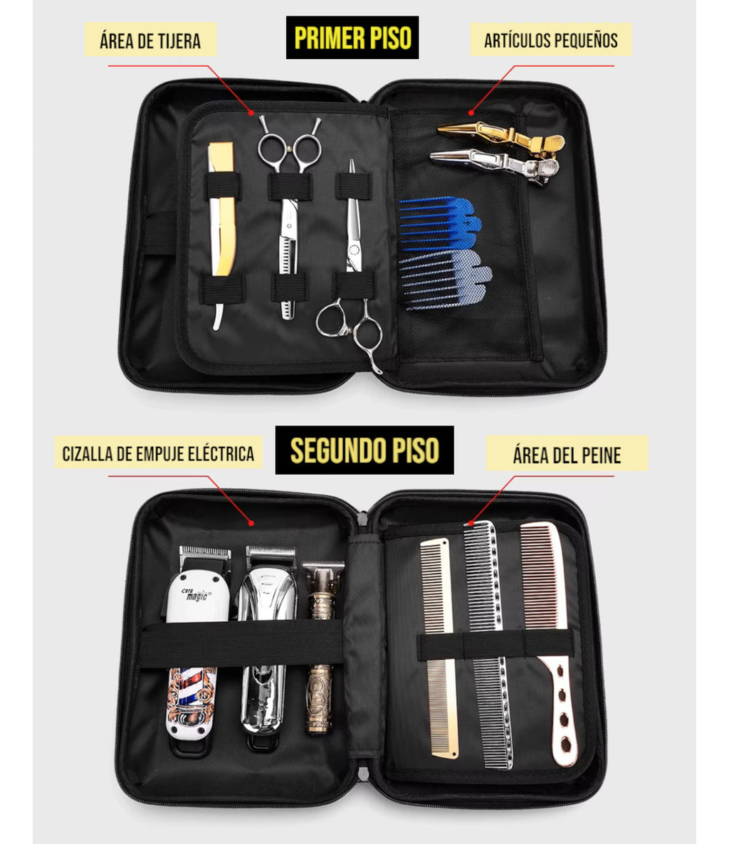 Maletín de Barbería Profesional Rígido - Organizador Premium de 2 Niveles