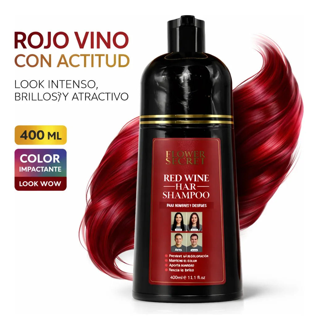 Shampoo Cubre Canas Rojo Flower Secret Color Intenso 400 Ml