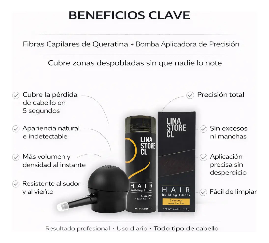 Pack Polvo Disimulado Calvicie Fibra Capilar + Bomba Spray