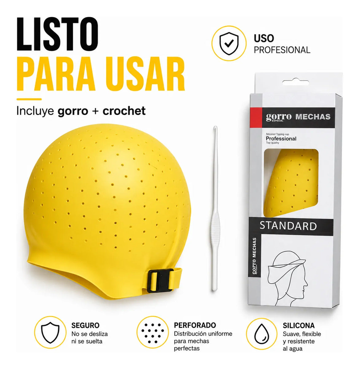 Gorro Mechas Profesional Silicona Flexible Ajustable