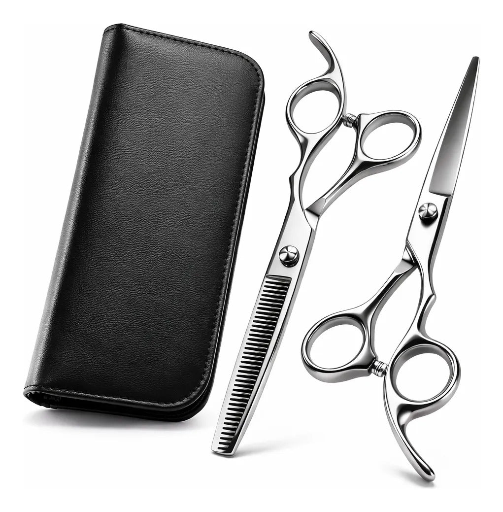 Set De Tijeras Filo Navaja + Esculpidora Barberia-peluqieria