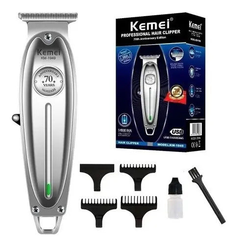 Trimmer Profesional Kemei KM-1949 Edición 70 Años: Patillera Metálica de Precisión