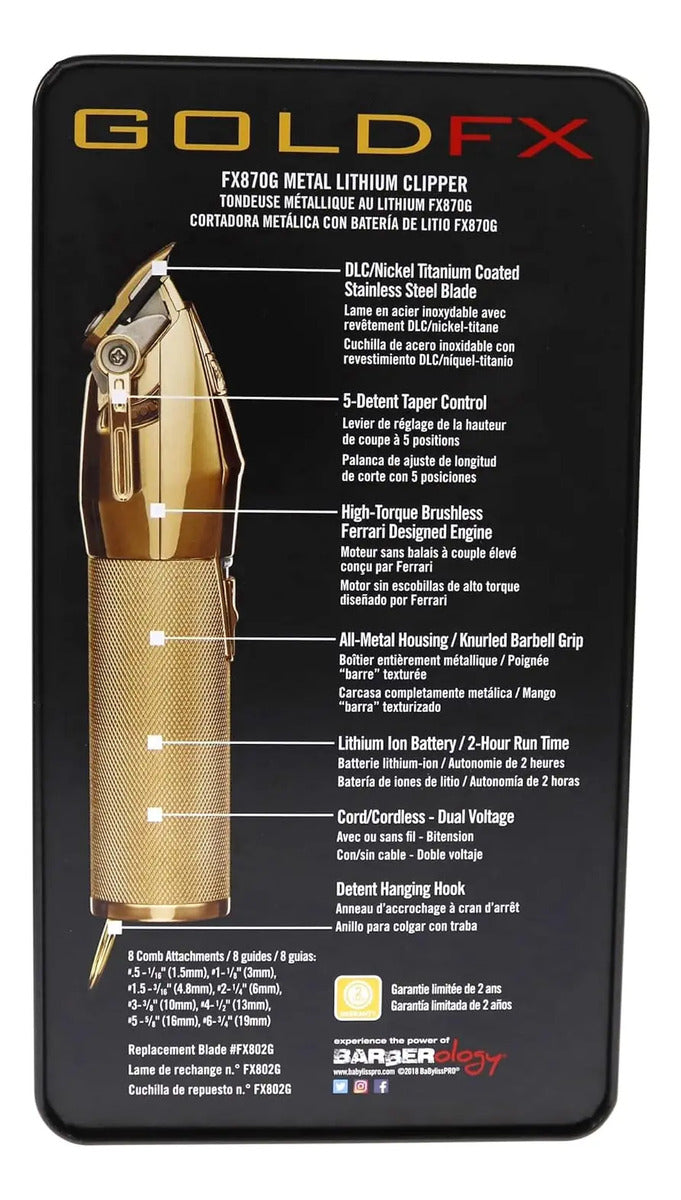 Máquina BabylissPRO Gold FX B870G Clipper Profesional Dorada