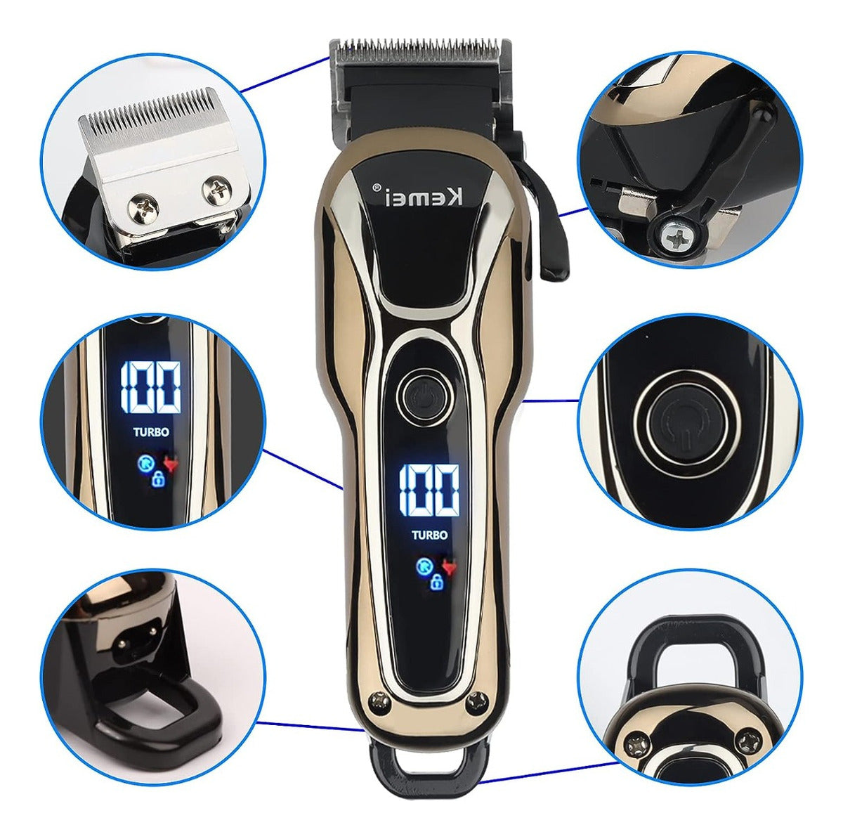 Kit Barbería Profesional Kemei 3 en 1: Clipper 1990 + Trimmer 1971 + Shaver 2024