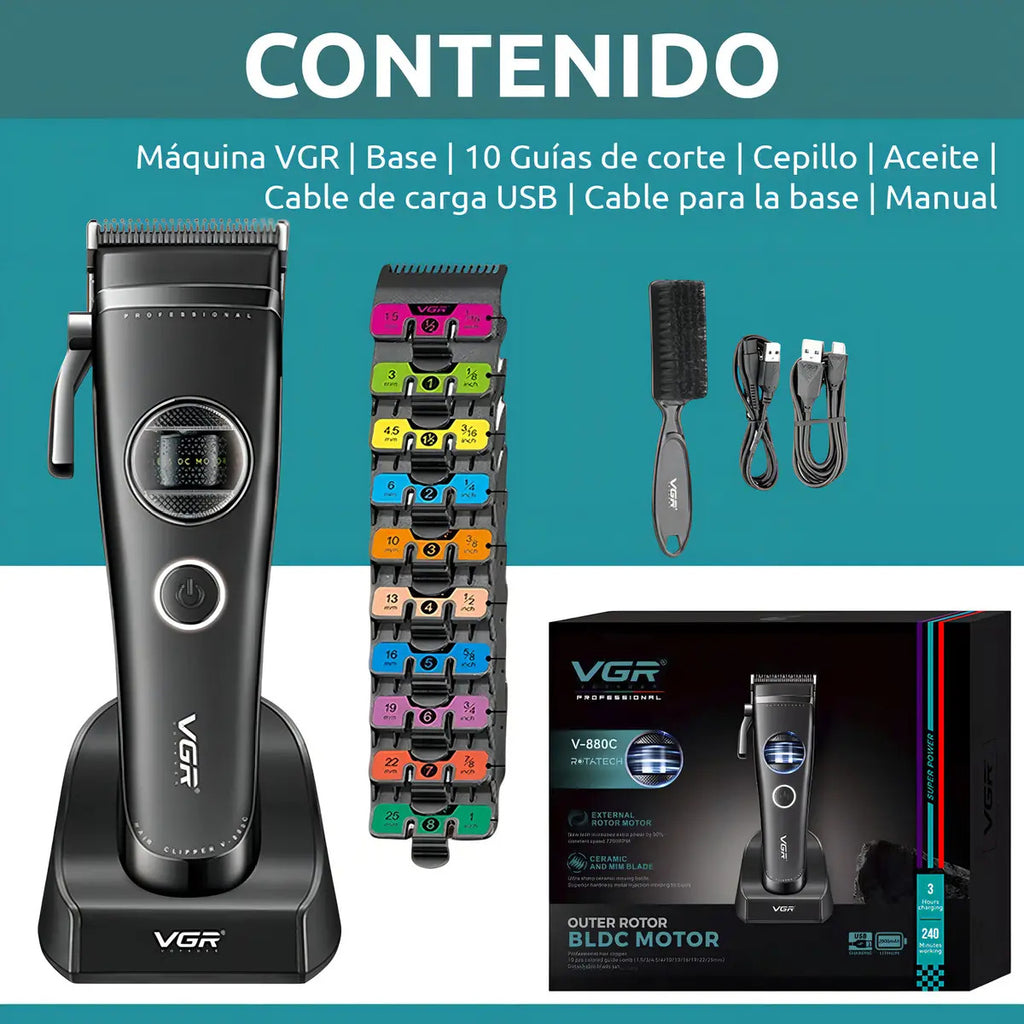Máquina VGR V-880C Clipper Profesional 7200 RPM Motor BLDC Cerámica