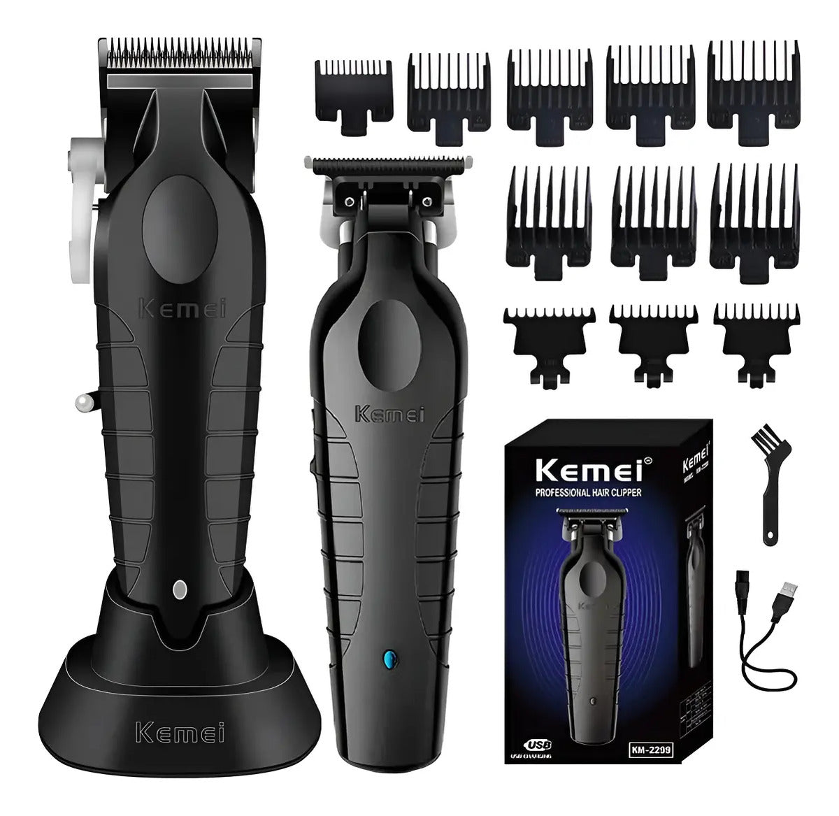 Combo Profesional Kemei KM-2296 + KM-2299: Kit Clipper y Trimmer Inalámbrico