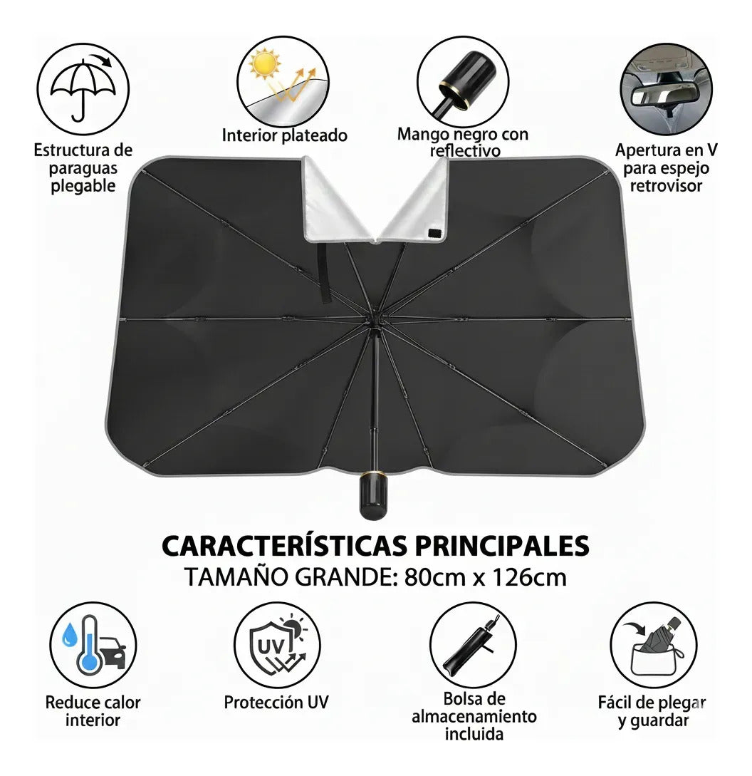 Tapa Sol Auto Tipo Sombrilla Cubre Parabrisa Plegable S