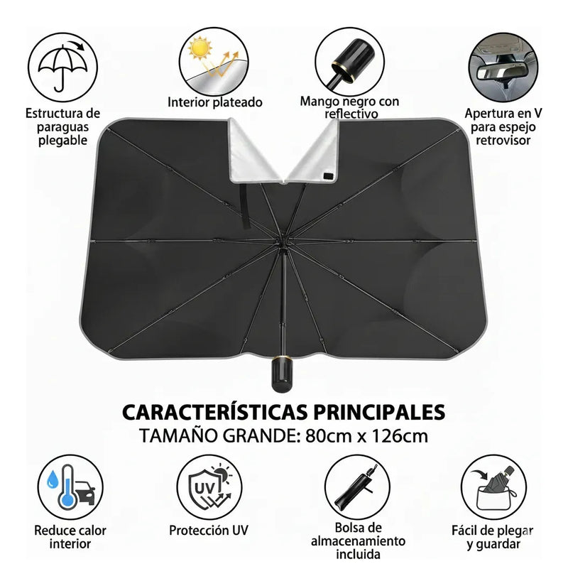 Tapa Sol Auto Tipo Sombrilla Cubre Parabrisa Plegable S