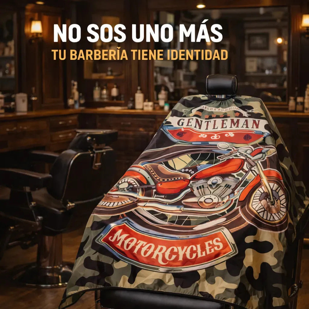 Capa Barbería Hombre Mayor Confort Diseño Moto Camuflaje