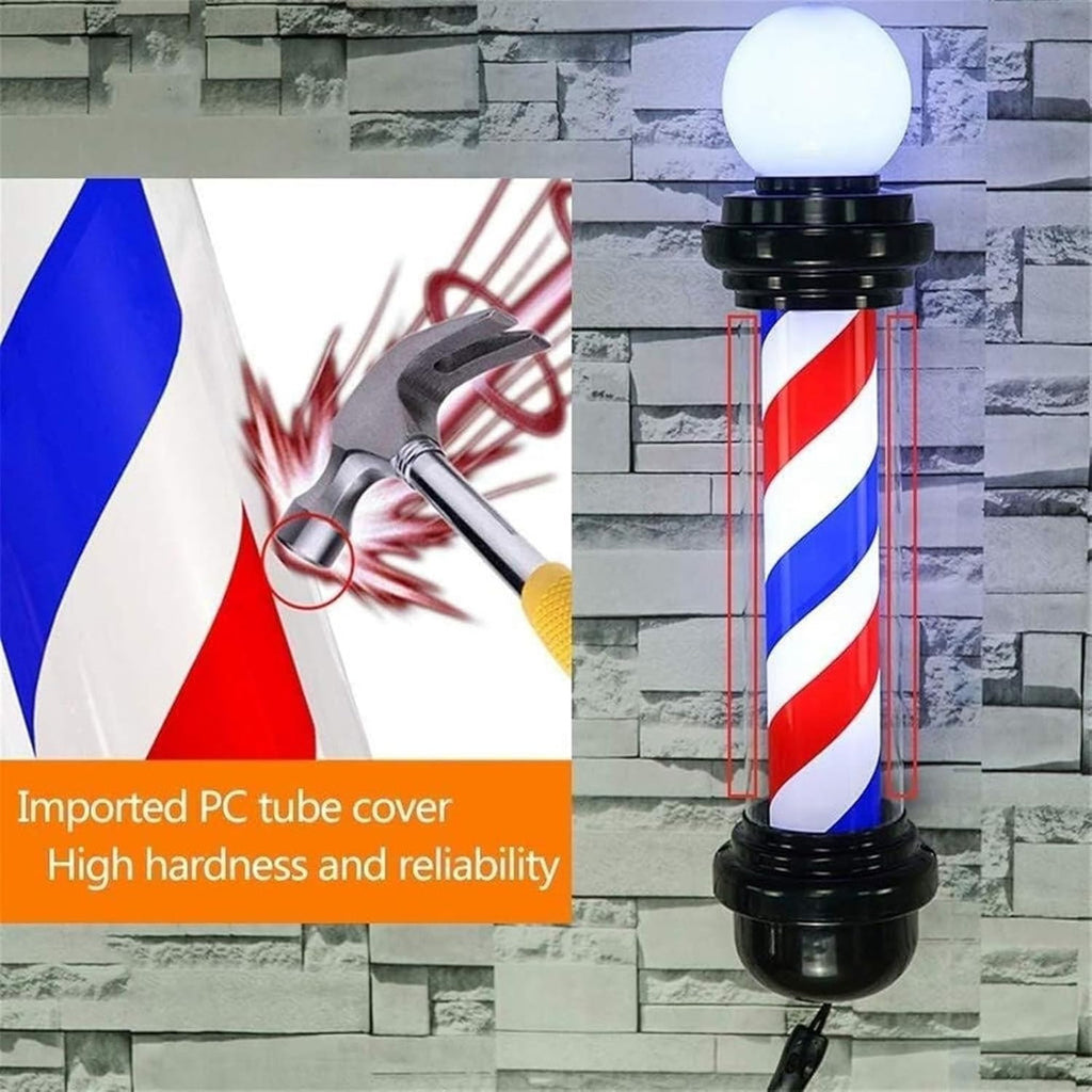Poste de Barbería Profesional 88cm - Luz LED Giratoria Tricolor Clásica