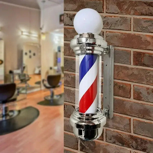 Poste de Barbería Profesional 88cm - Luz LED Giratoria Tricolor Clásica