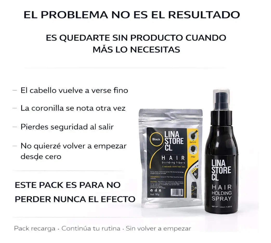 Sobre Recarga Negro Fibra Capilar + Fijador Laca Cabello