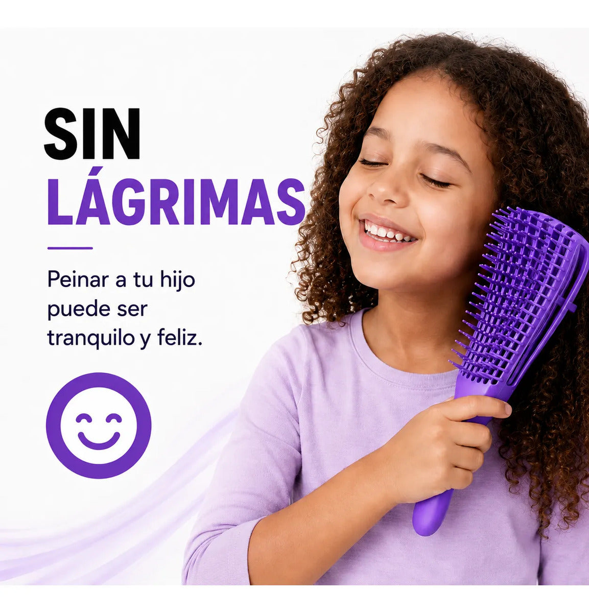 Cepillo  Cabello Rizado Desenreda Fácil Cerdas Violeta