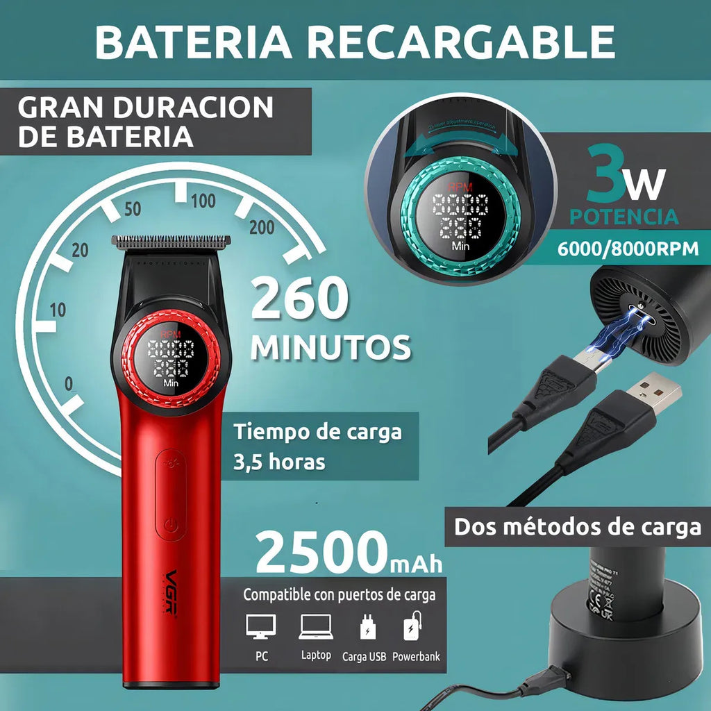 Cortadora De Pelo Profesional VGR 977 Alta Duración Batería 2500mah