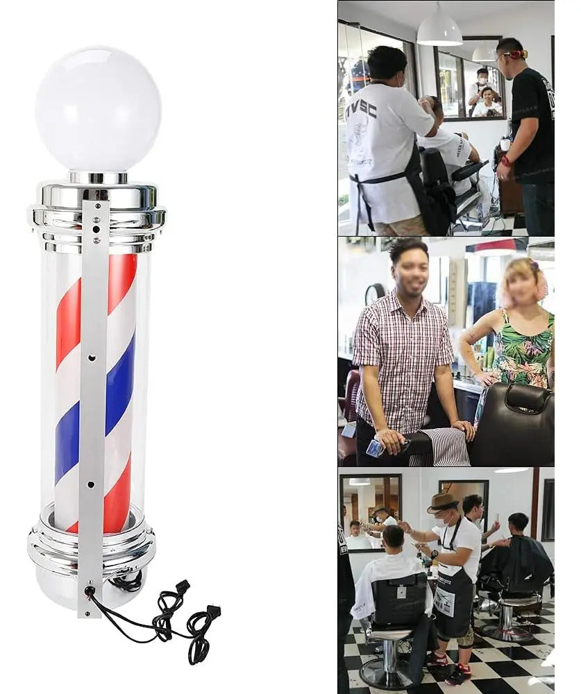 Poste de Barbería Profesional 88cm - Luz LED Giratoria Tricolor Clásica