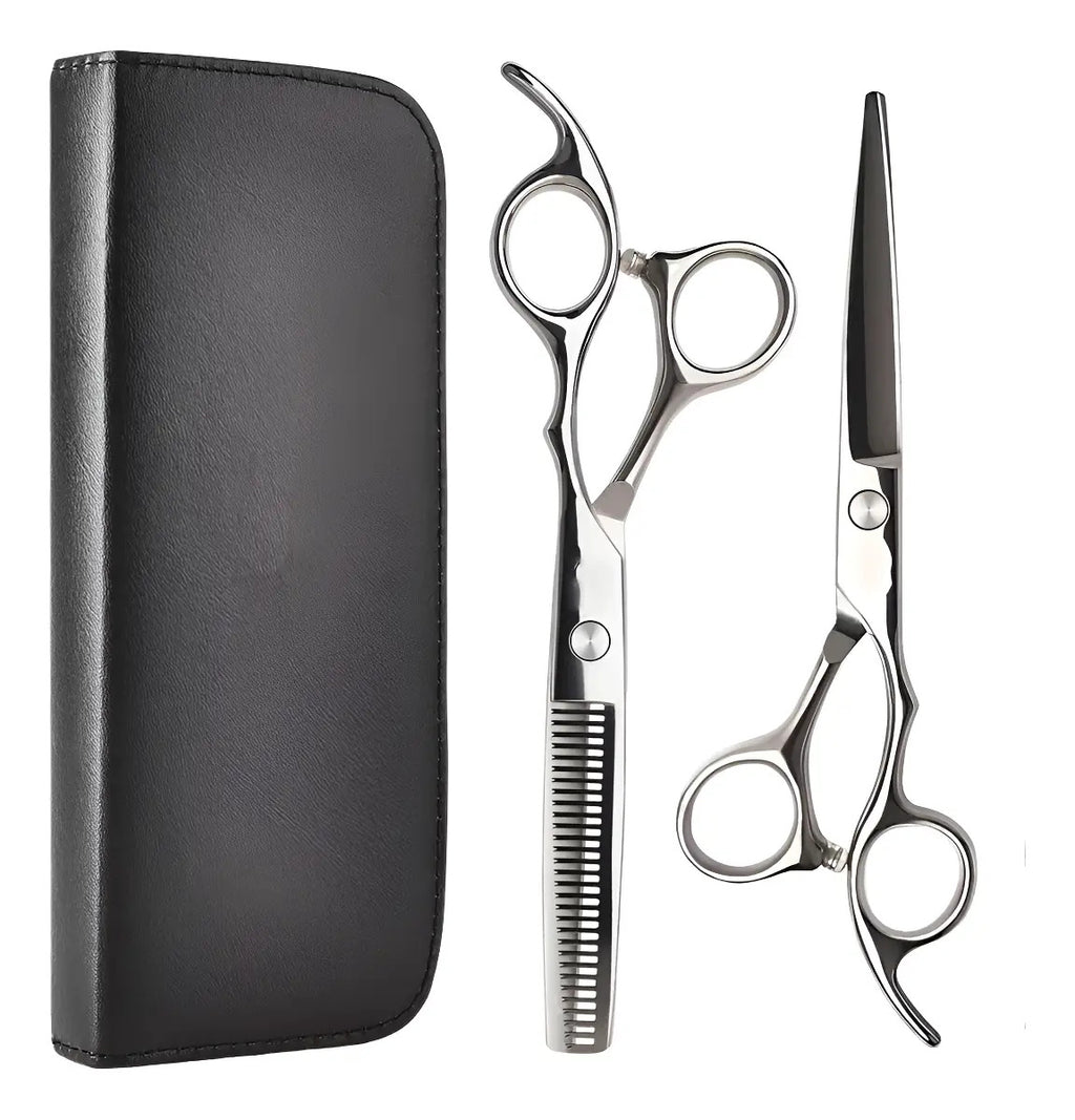 Set De Tijeras Filo Navaja + Esculpidora Barberia-peluqieria