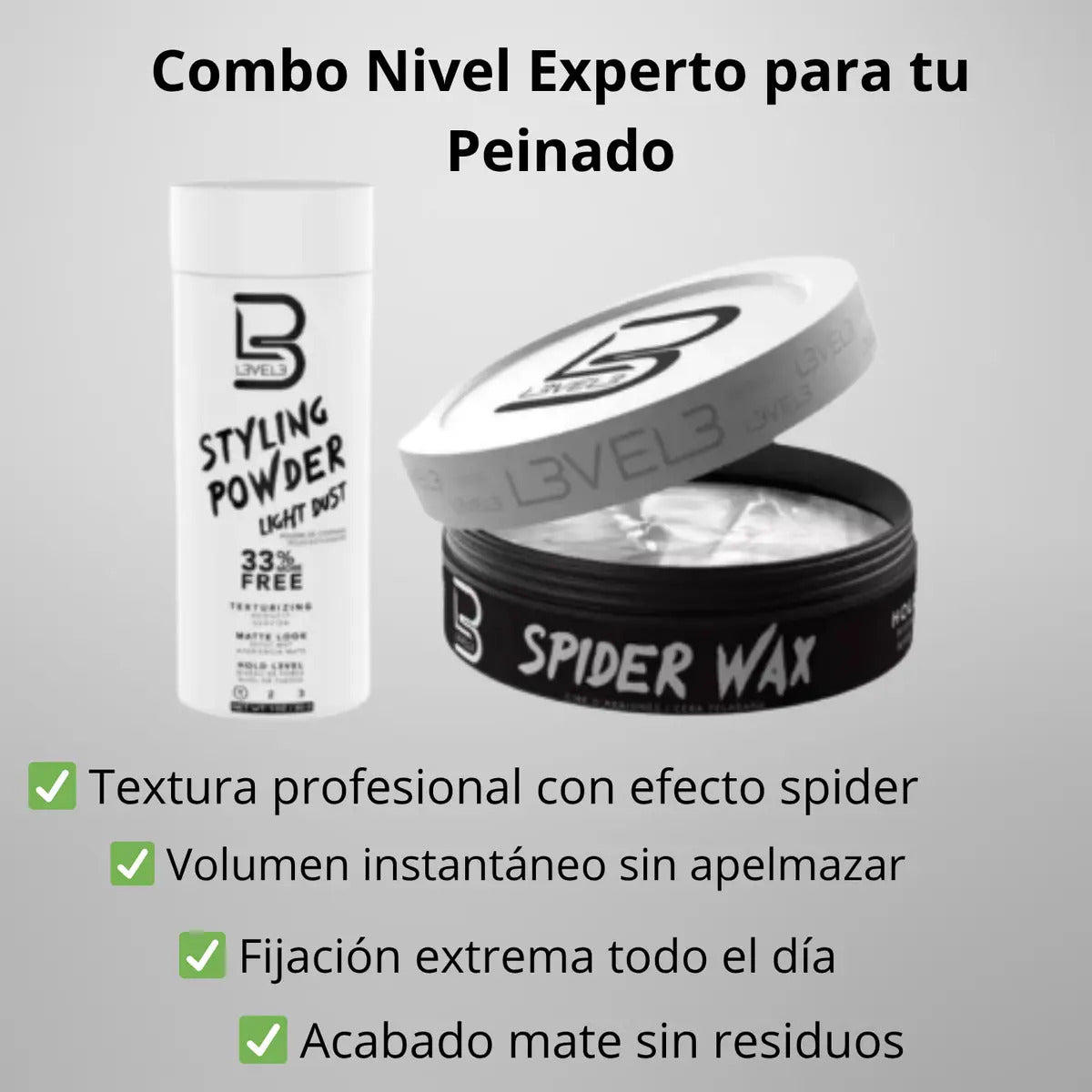 Kit Level 3: Polvo Texturizador Negro + Cera Spider Wax - Volumen y Fijación