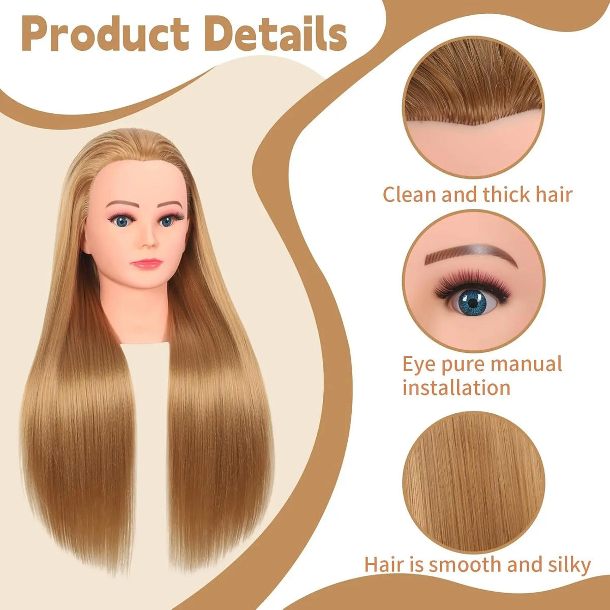 Cabeza de Práctica Profesional 60 cm - Maniquí de Peluquería con Soporte