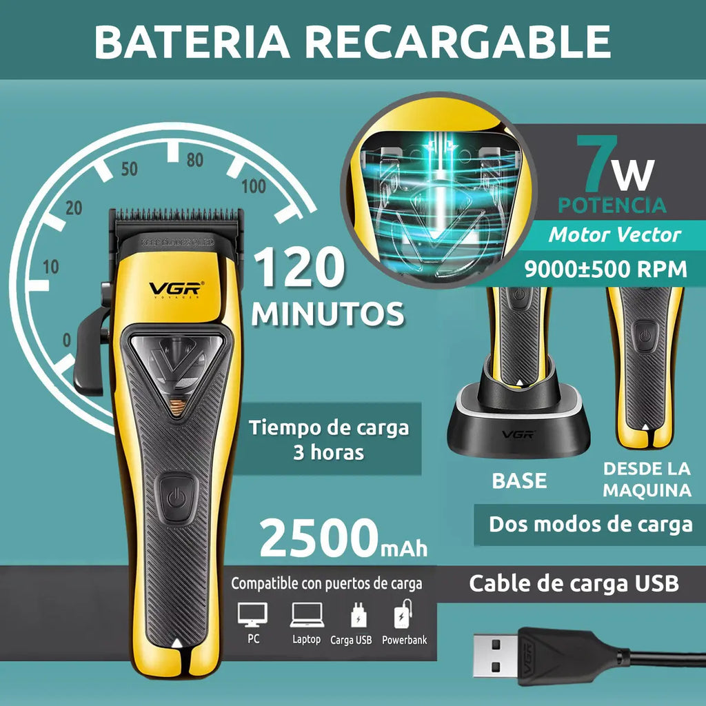 Máquina Cortar Pelo VGR V-015 Profesional 9000RPM Motor Vector con Base