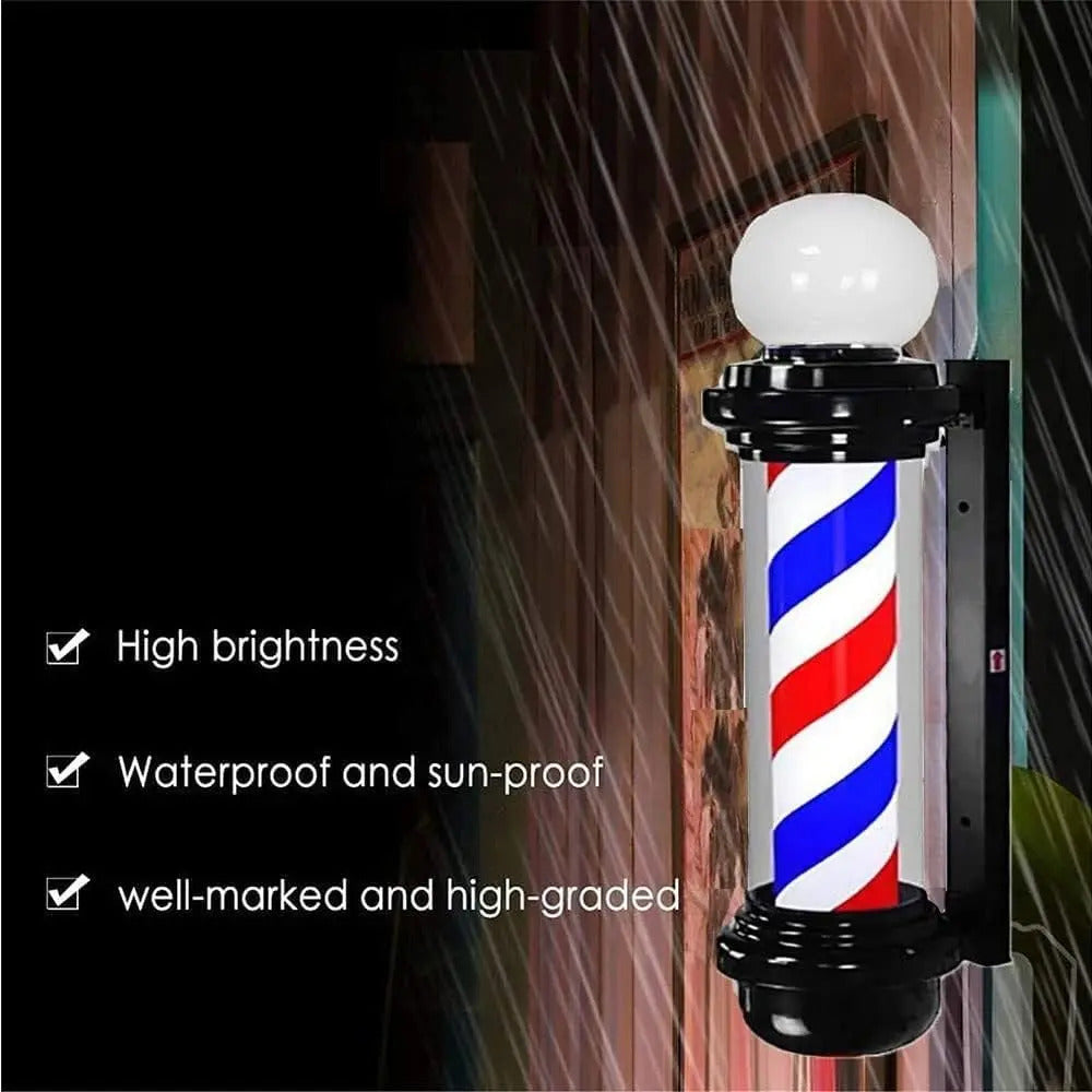 Poste de Barbería Profesional 88cm - Luz LED Giratoria Tricolor Clásica