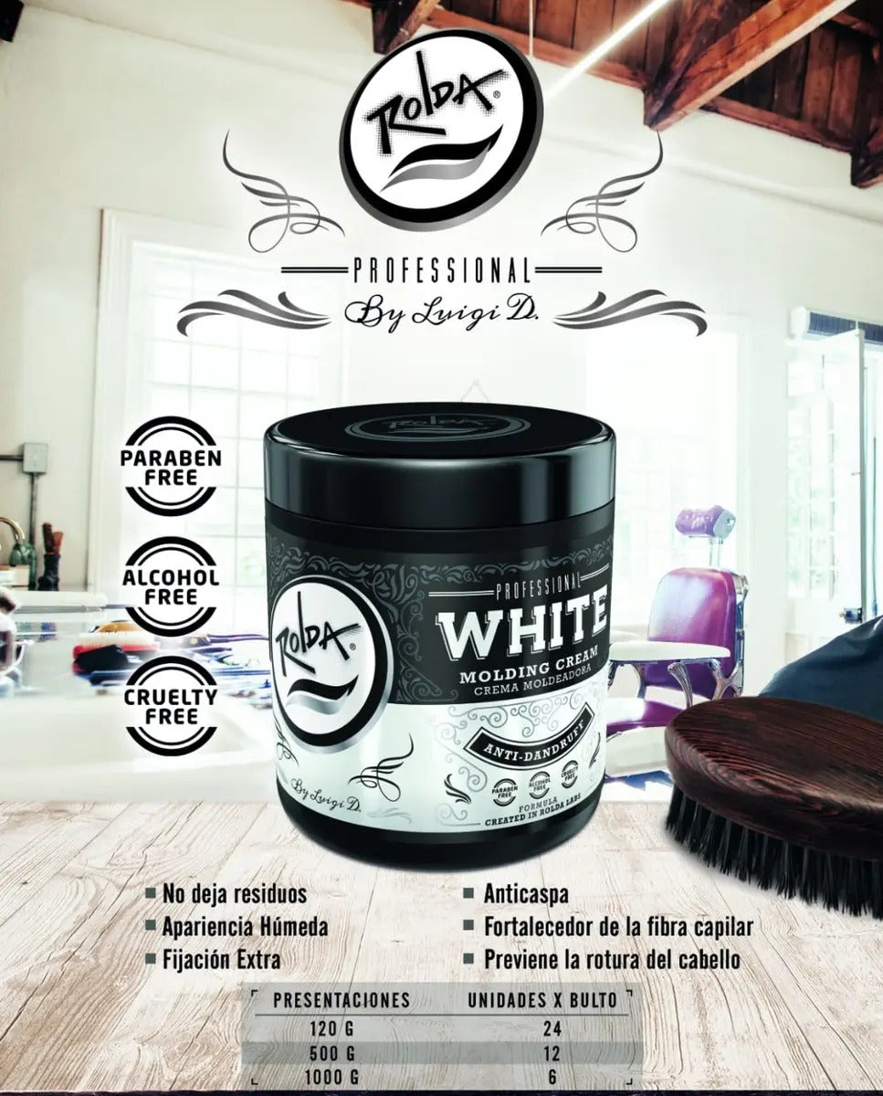 Crema Moldeadora Anticaspa Rolda White 1kg - Fijación Media y Brillo Natural