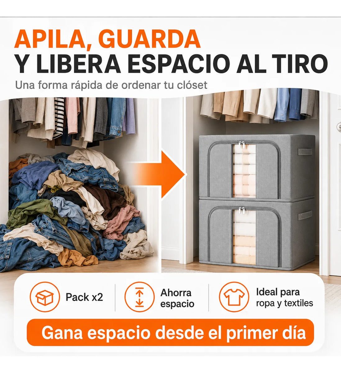 2 Caja Organizadora Plegable Closet Espacio 100l