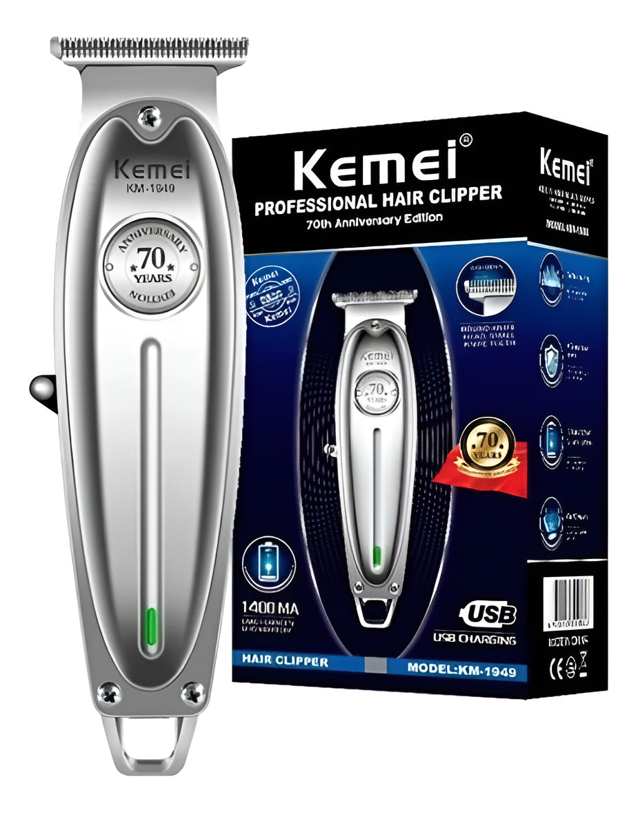 Trimmer Profesional Kemei KM-1949 Edición 70 Años: Patillera Metálica de Precisión