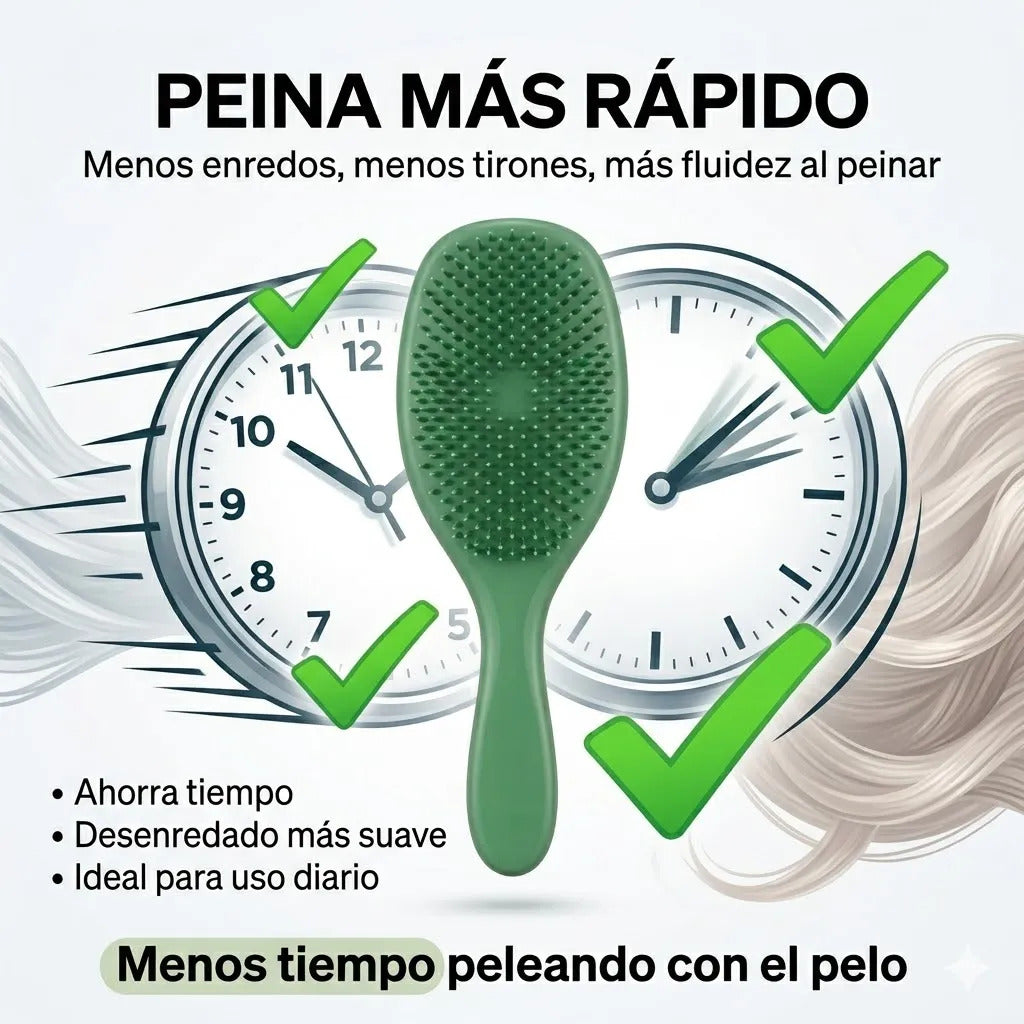 Cepillo  Cabello Rizado Desenreda Fácil Cerdas Verde