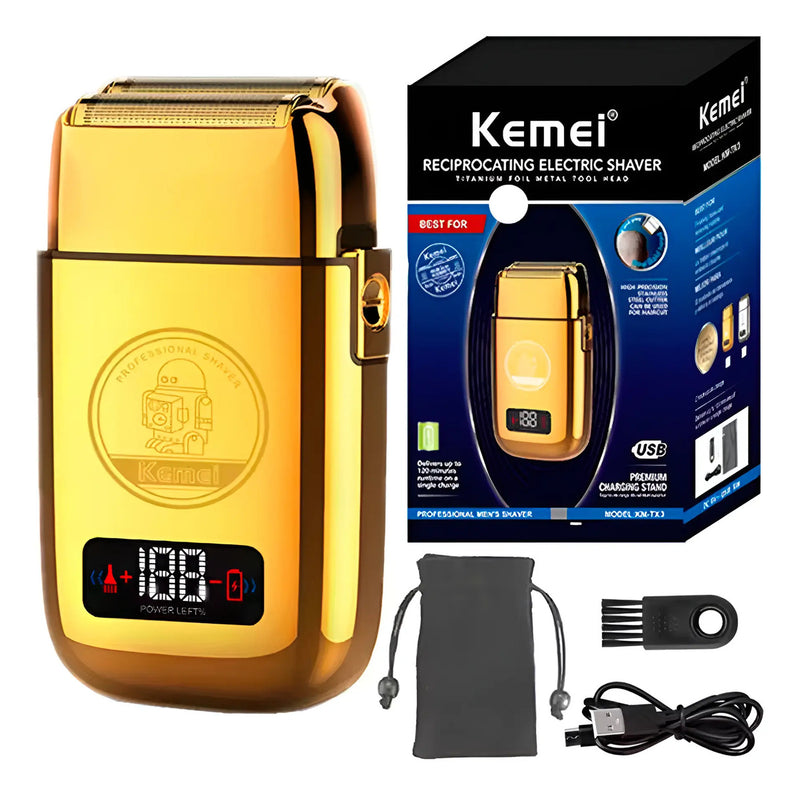 Afeitadora Eléctrica Profesional Kemei Gold - Shaver Inalámbrica de Alta Precisión