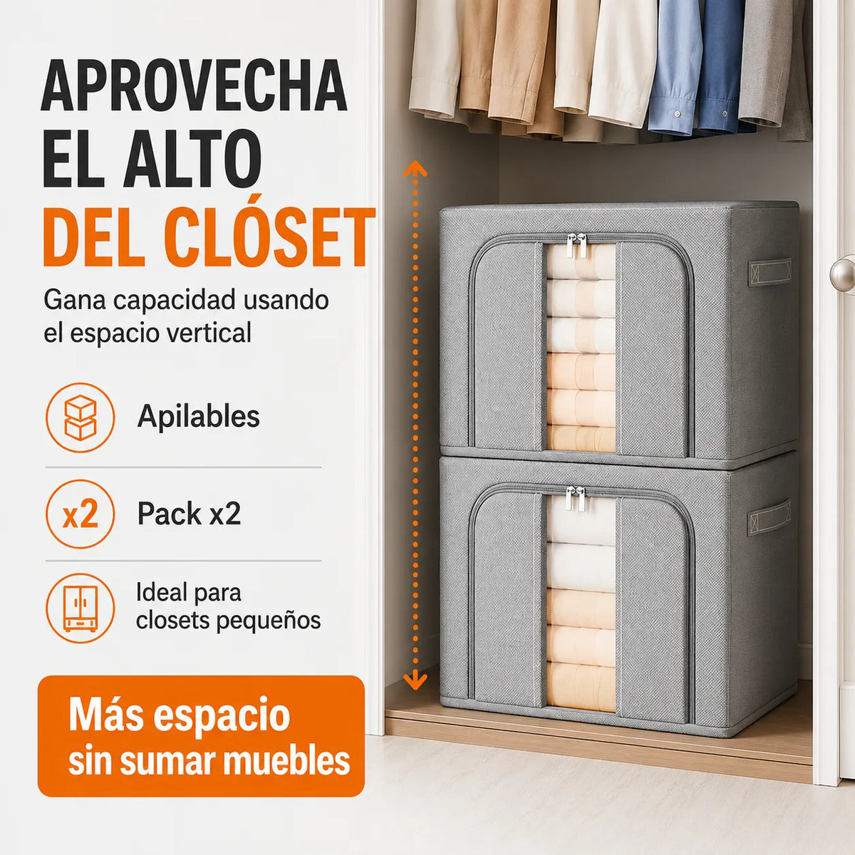 2 Caja Organizadora Plegable Closet Espacio 100l