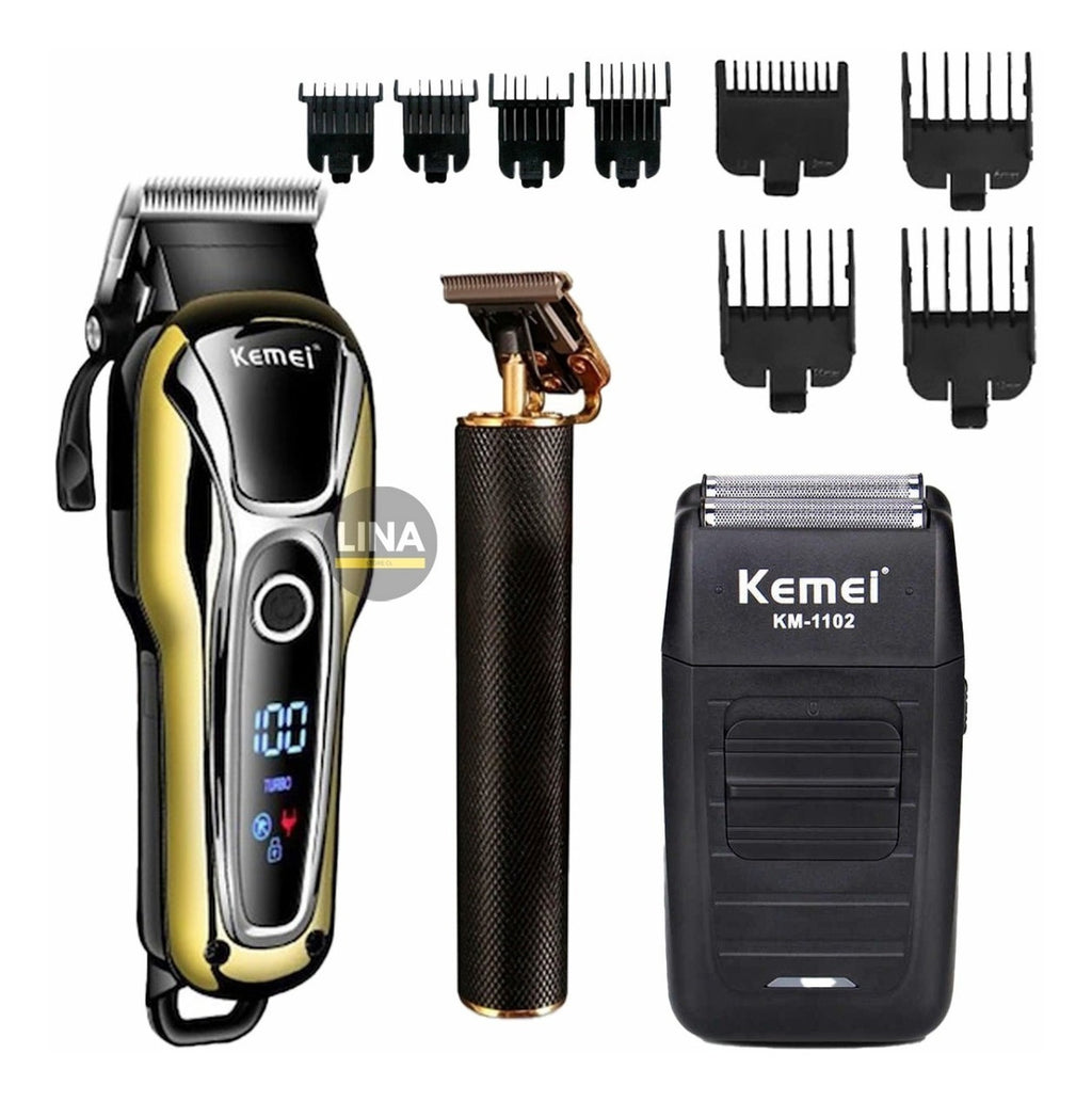 Kit Barbería Profesional 3 en 1 Máquina Cortar Pelo + Trimmer + Shaver