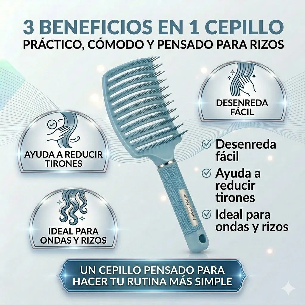 Cepillo  Cabello Rizado Desenreda Fácil Cerdas Azul