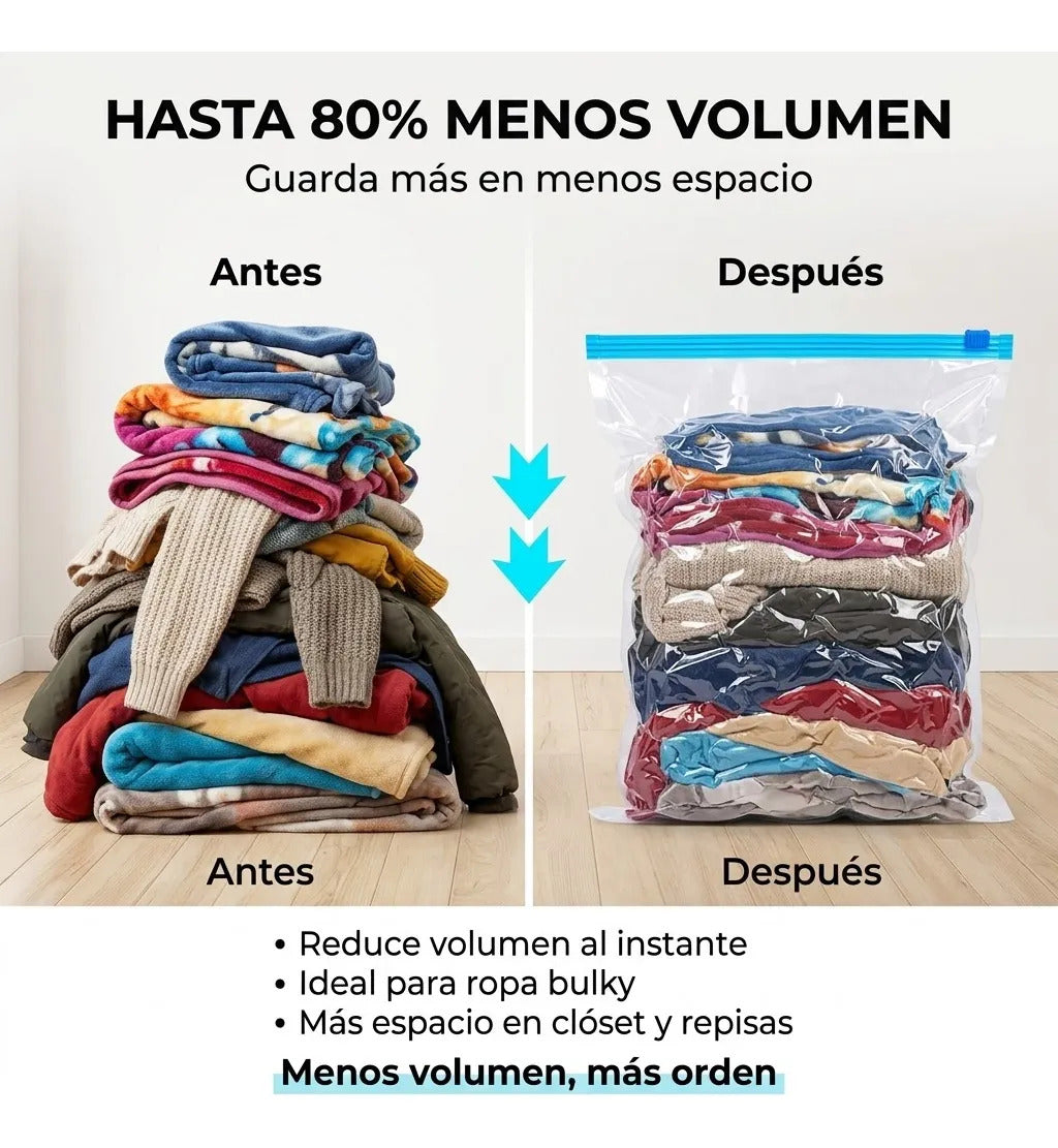 Set 6 Bolsa Al Vacío Ropa Reduce Volumen Ideal Viaje Clóset