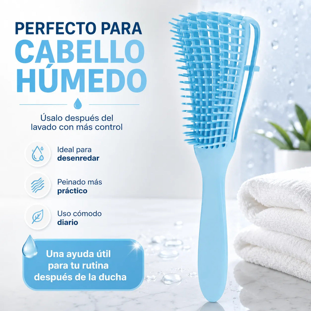 Cepillo  Cabello Rizado Desenreda Fácil Cerdas Azul