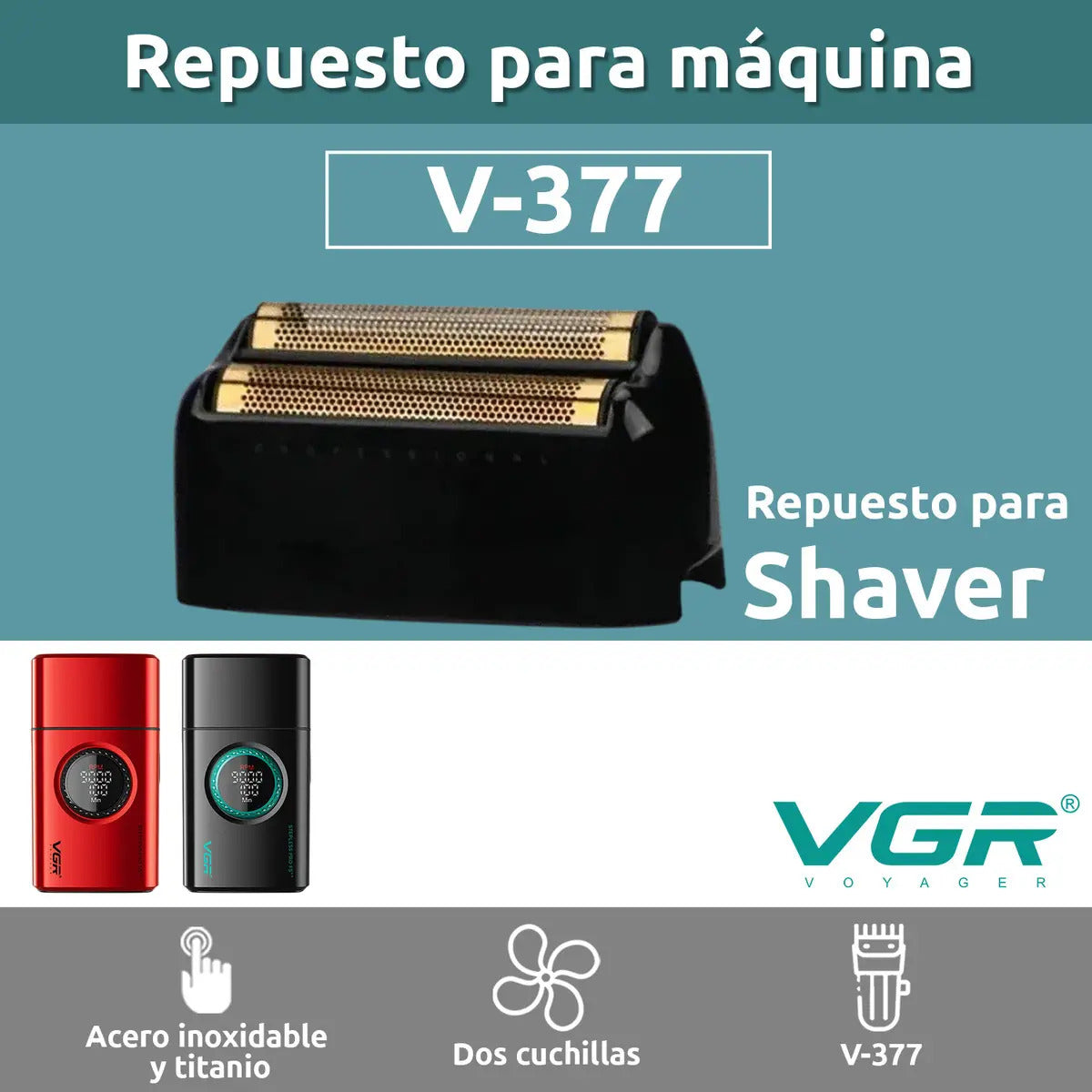 Cabezal Repuesto Shaver VGR V-377 Doble Hoja Titanio Negro