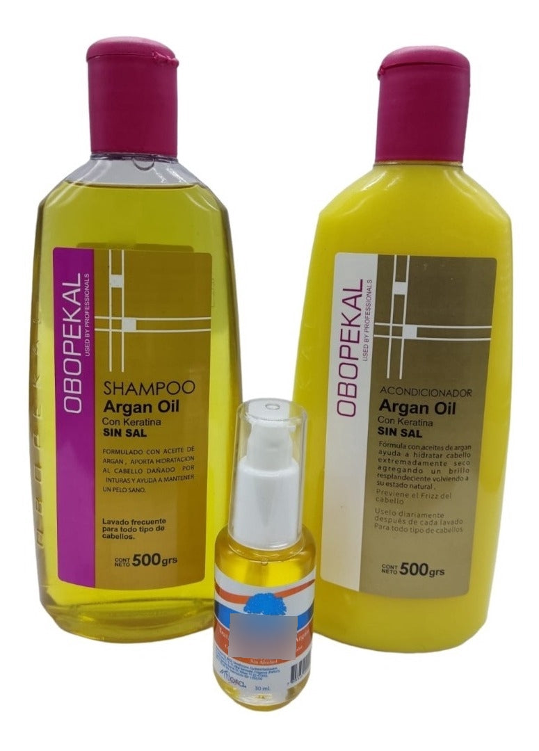 Kit Obopekal Argan Profesional - Shampoo y Acondicionador Sin Sal + Aceite 500ml