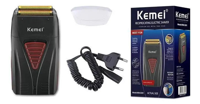 Afeitadora Profesional Kemei KM-3381 Inalámbrica - Doble Malla Rojo/Negro