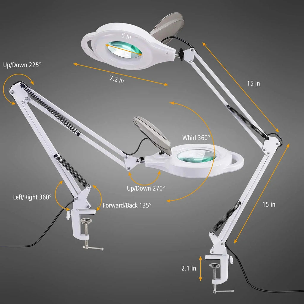 Lámpara de Mesa Profesional con Lupa y Luz LED Regulable - Brazo Articulado 104cm