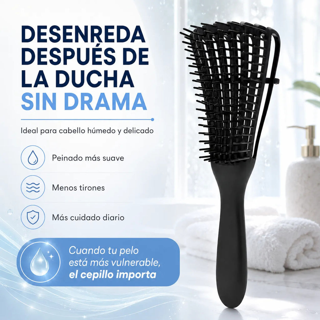 Cepillo  Cabello Rizado Desenreda Fácil Cerdas Negro