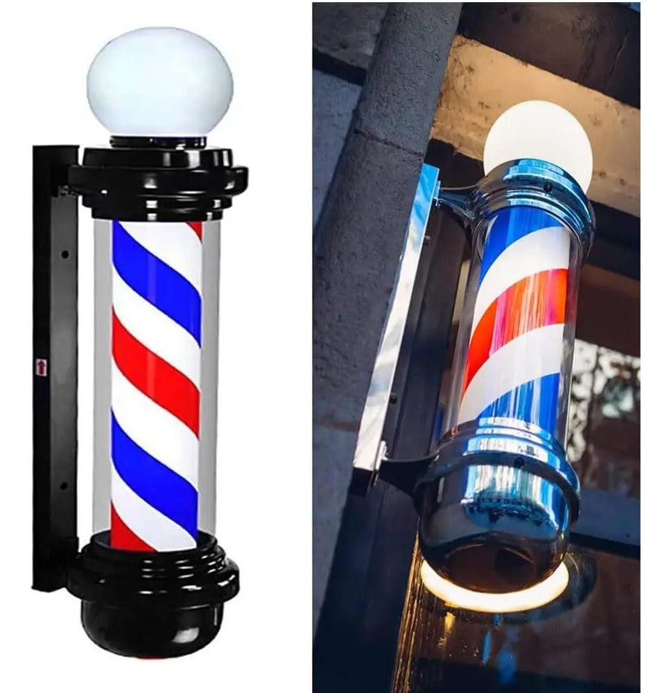 Poste de Barbería Profesional 88cm - Luz LED Giratoria Tricolor Clásica