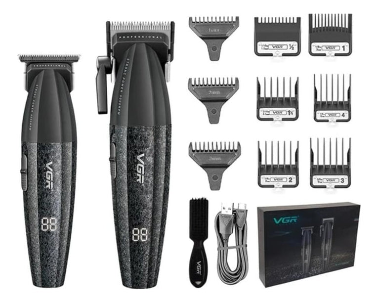 Combo VGR V640 Clipper + Trimmer Profesional 9000RPM Barbería Recargable