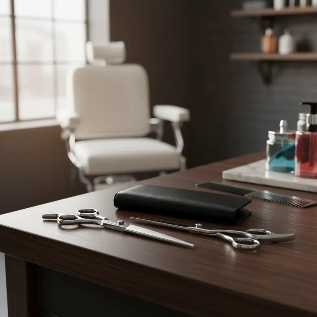 Set De Tijeras Filo Navaja + Esculpidora Barberia-peluqieria