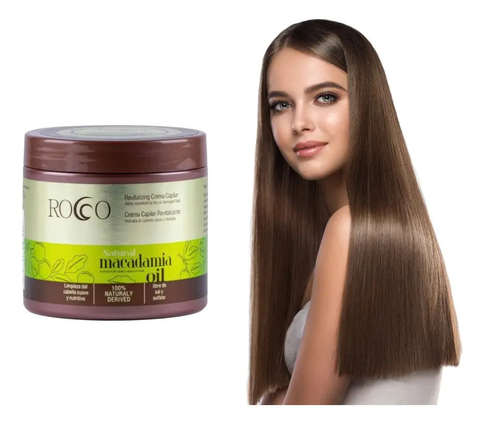 Kit Capilar Rocco Macadamia Oil Profesional - Shampoo, Acondicionador y Crema 500ml
